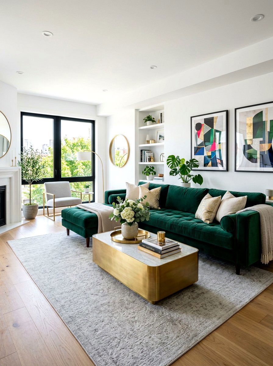Velvet Sofa Living Space - 30 cozy family room ideas