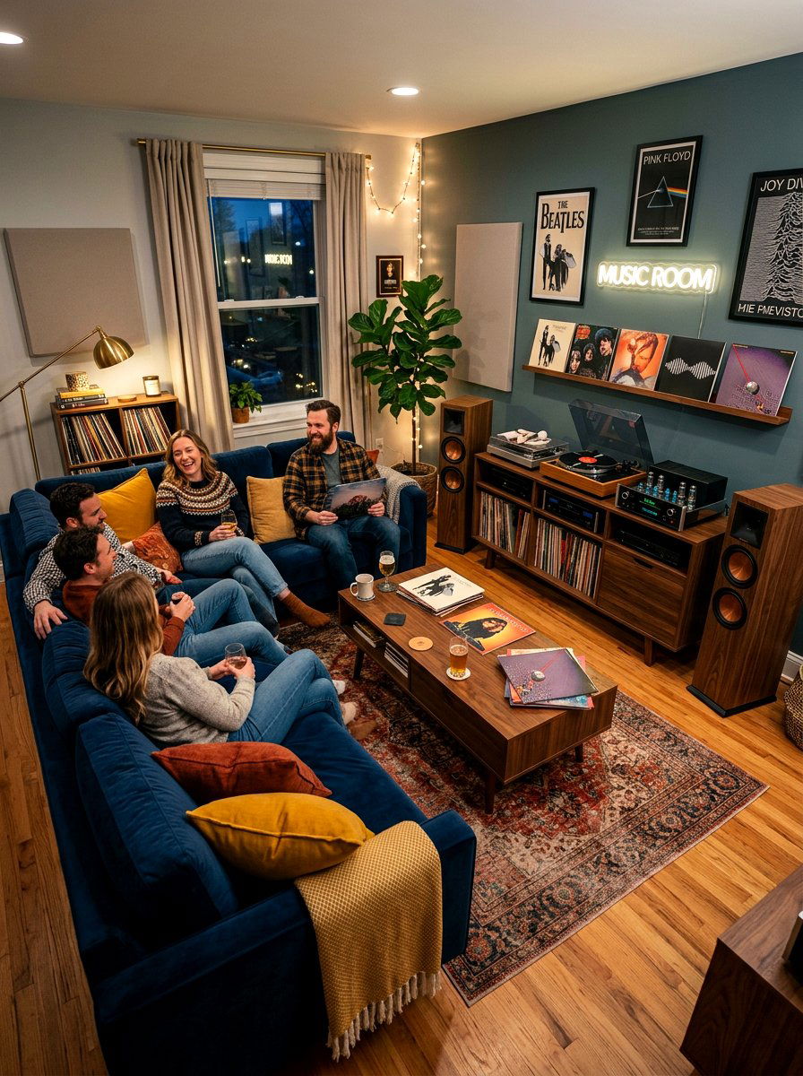 Velvet Sofa Music Room - 30 listening lounge ideas