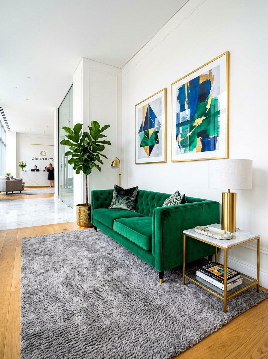 Velvet Sofa Office Reception Corner - 30 office meeting corner ideas