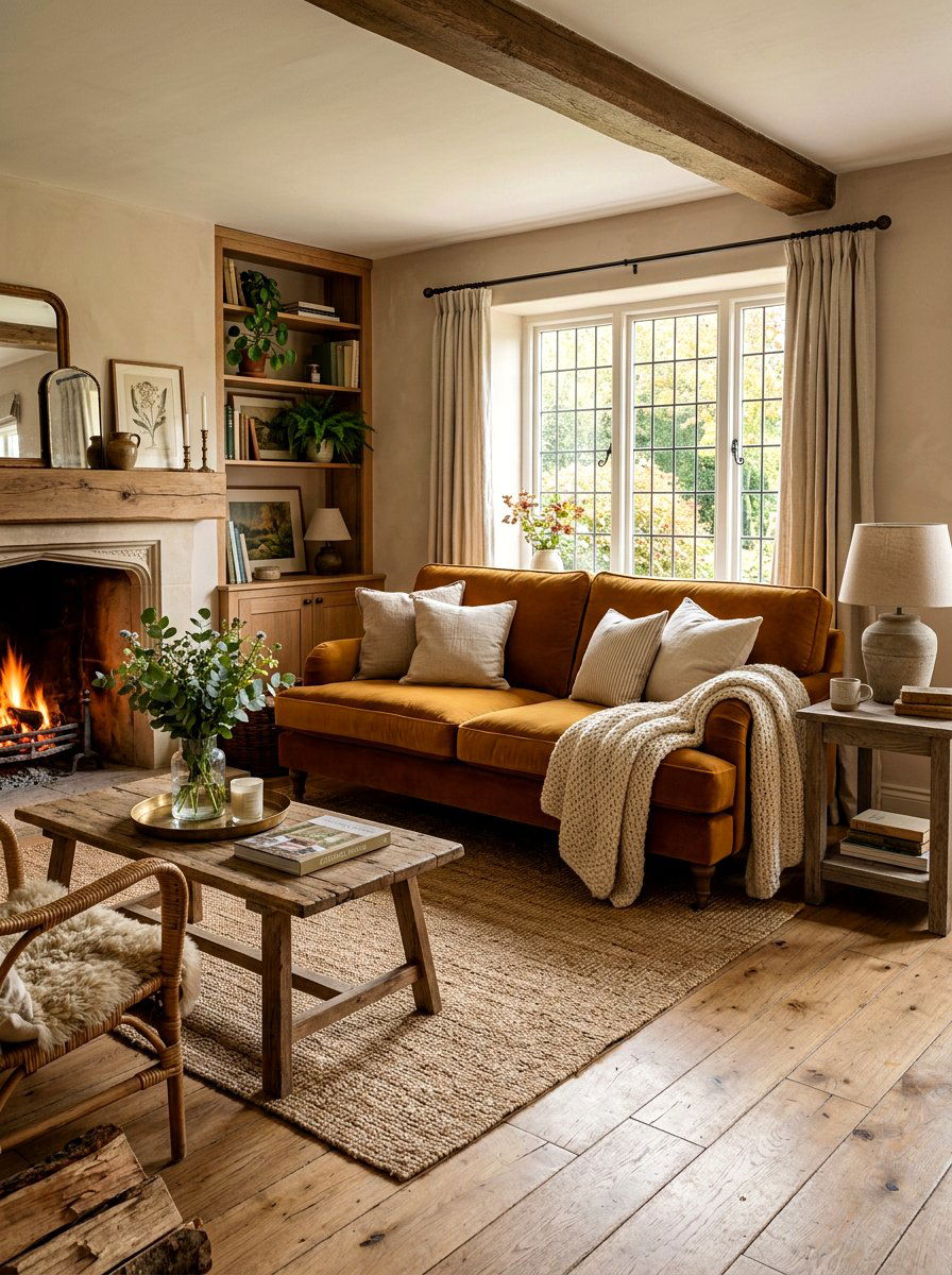 Velvet Sofa Room - 30 cottage living room decor ideas