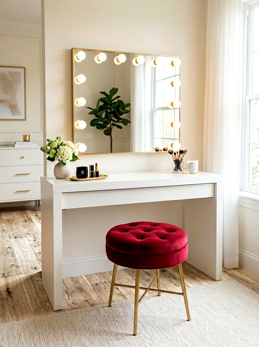 Velvet Stool Makeup Station - 30 walk in closet vanity ideas