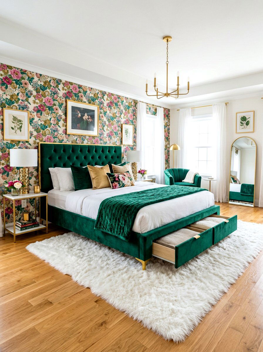 Velvet Storage Bed - 30 storage bed apartment ideas