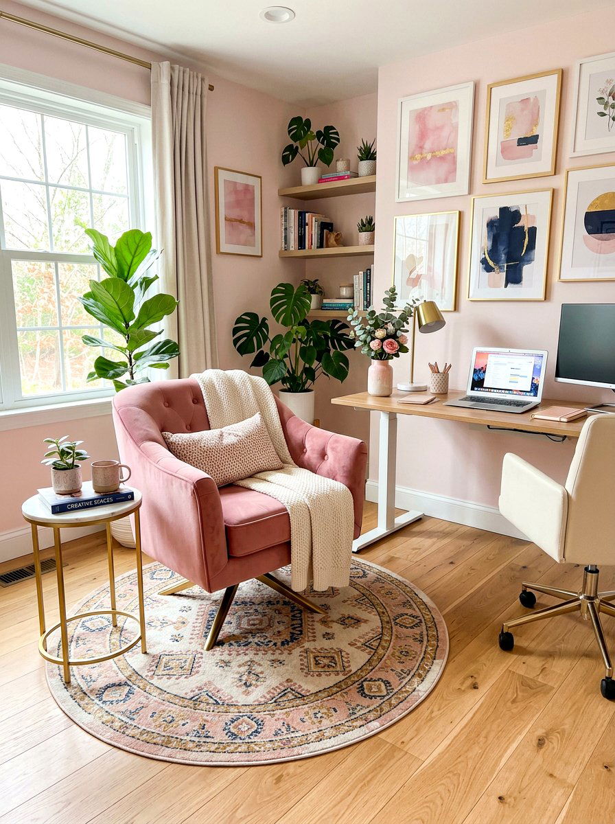 Velvet Swivel Chair Space - 30 office reading corner ideas