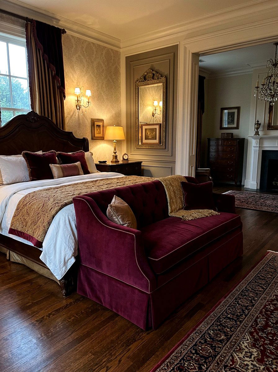 Velvet Tailored Settee - 30 tailored skirted furniture ideas