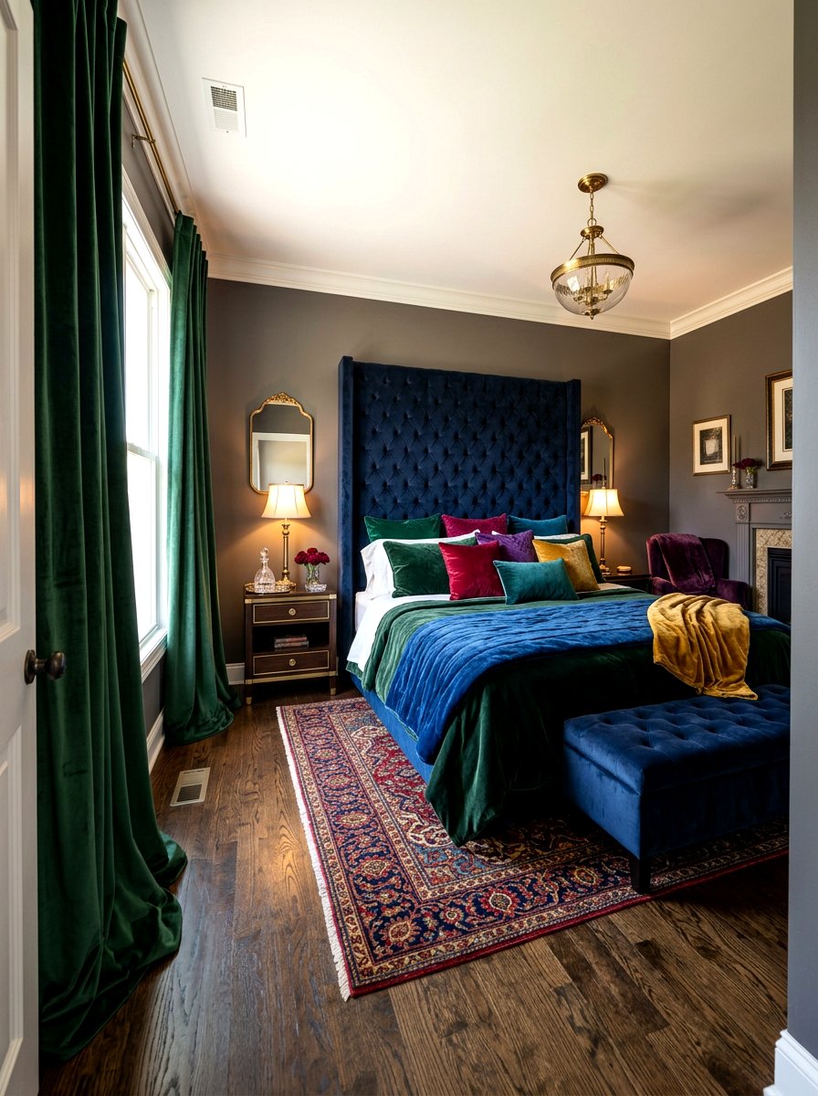 Velvet Themed Romantic Bedroom - 30 dark romantic bedroom ideas
