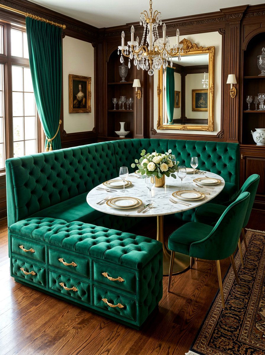 Velvet Tufted Banquette Drawers - 30 banquette storage drawers ideas