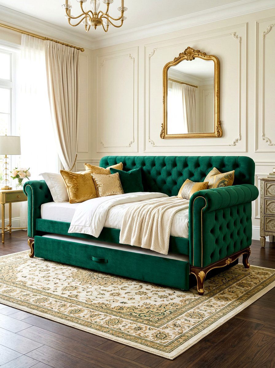 Velvet Tufted Daybed Trundle - 30 trundle bed ideas