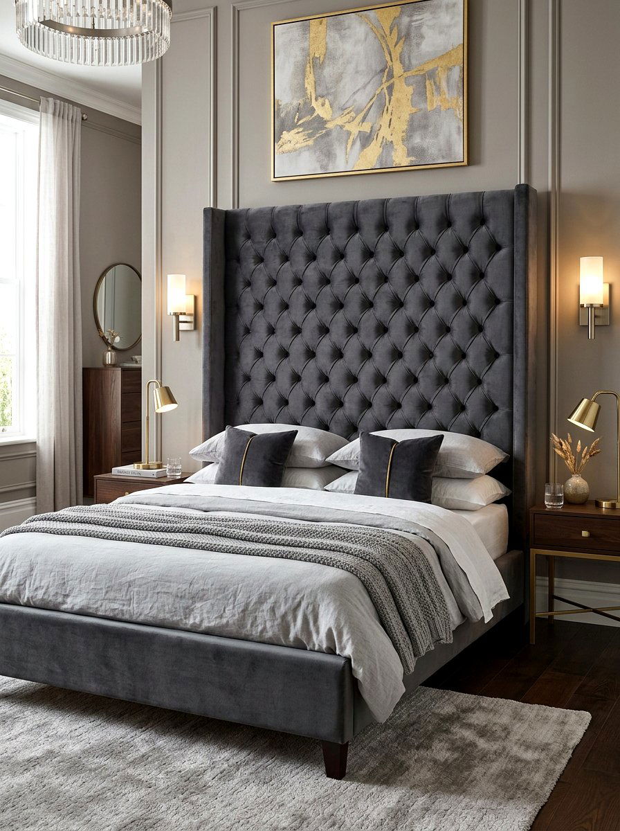 Velvet Tufted Headboard - 30 five star bedroom ideas