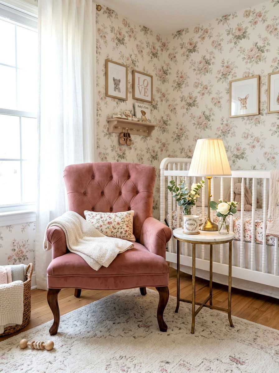 Velvet Tufted Nursing Chair Design - 30 French nursery decor ideas
