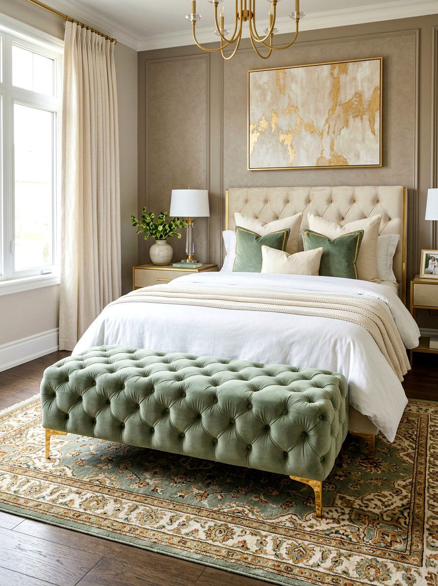 Velvet Tufted Ottoman - 30 spring bedroom glow up ideas