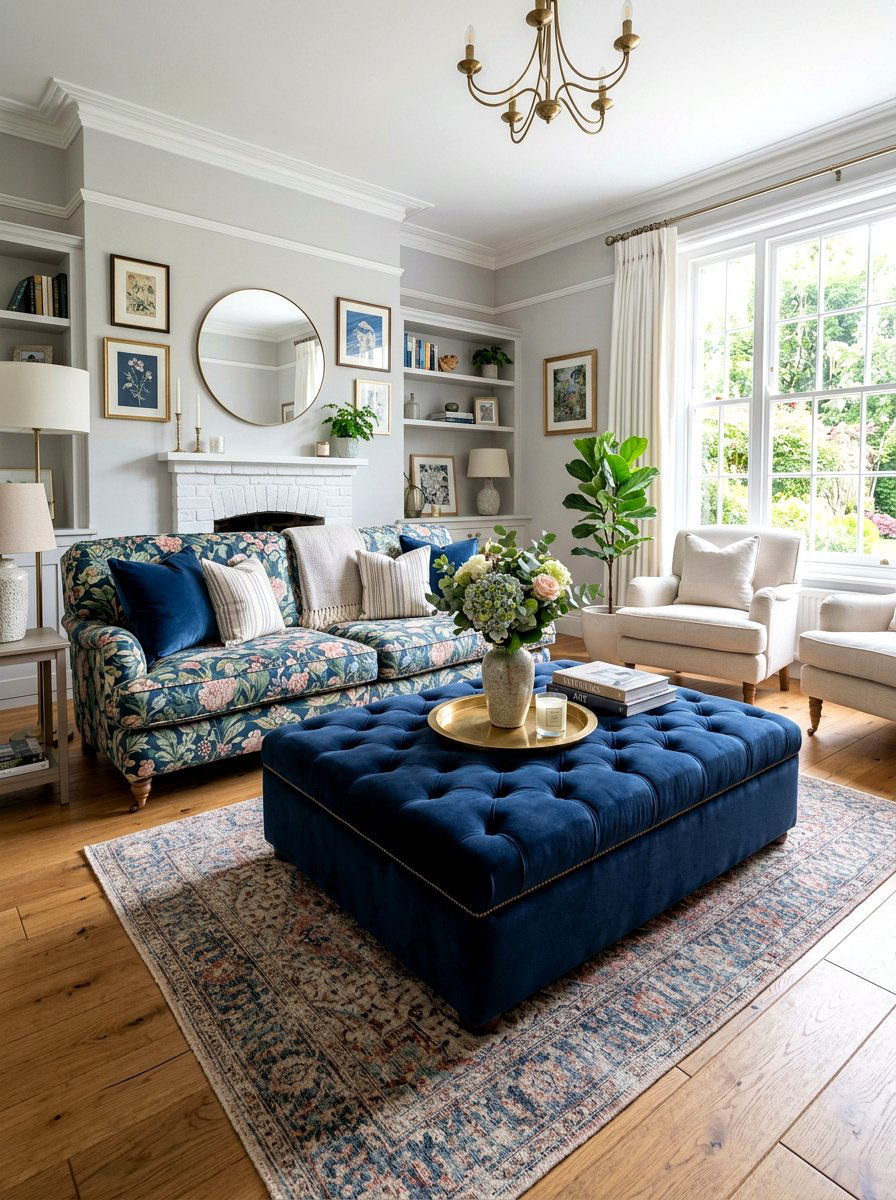 Velvet Tufted Ottoman - 30 grandmillennial decor ideas