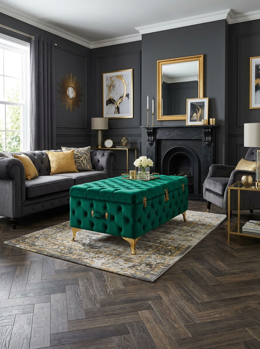 Velvet Tufted Trunk - 30 trunk coffee table ideas