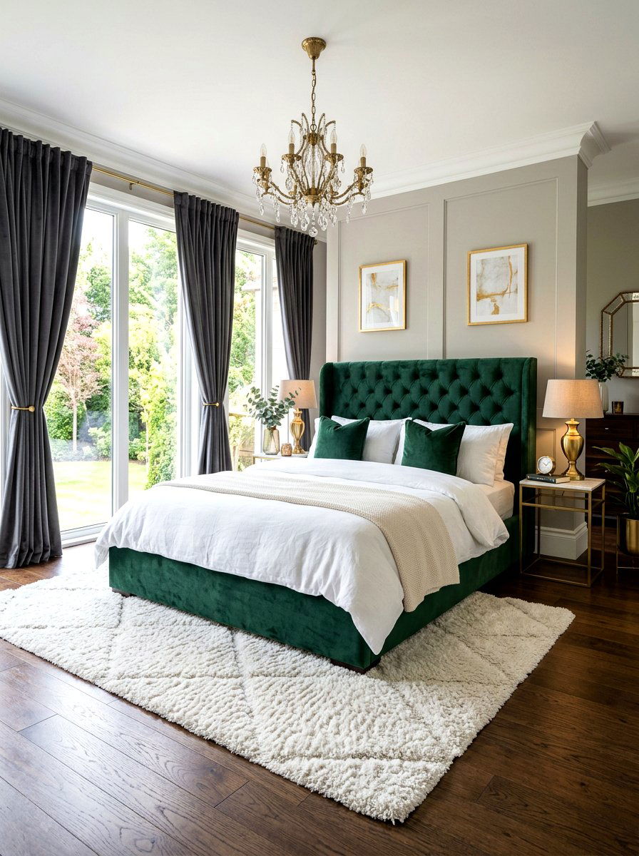 Velvet Upholstered Bed - 30 boutique hotel bedroom ideas
