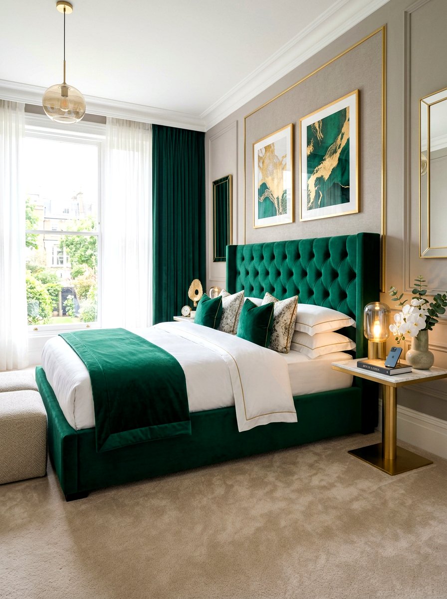 Velvet Upholstered Bed - 30 cozy bedroom ideas