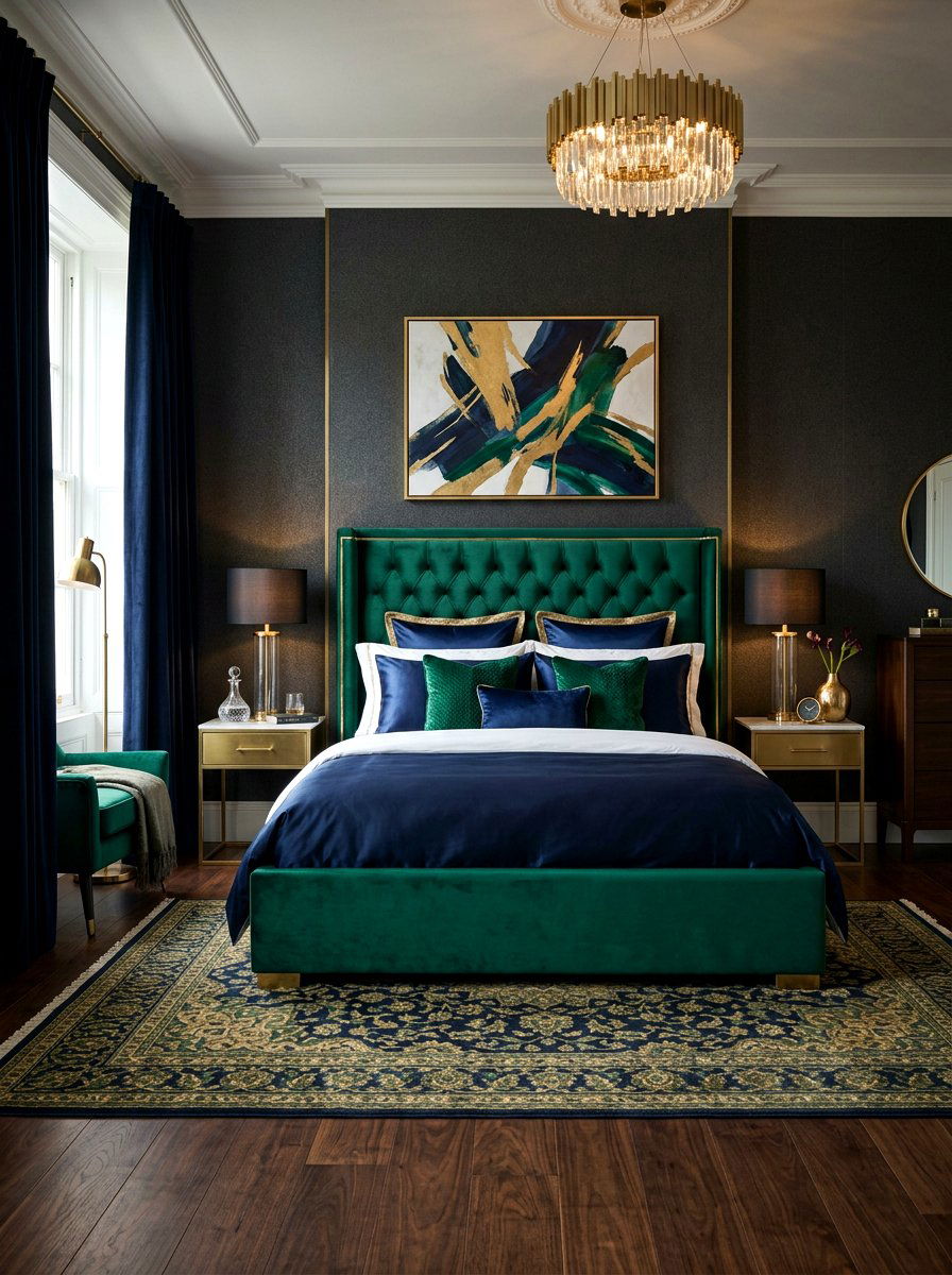 Velvet Upholstered Bedroom - 30 cozy winter bedroom ideas