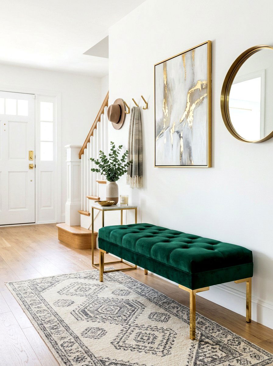 Velvet Upholstered Bench - 30 modern entryway ideas