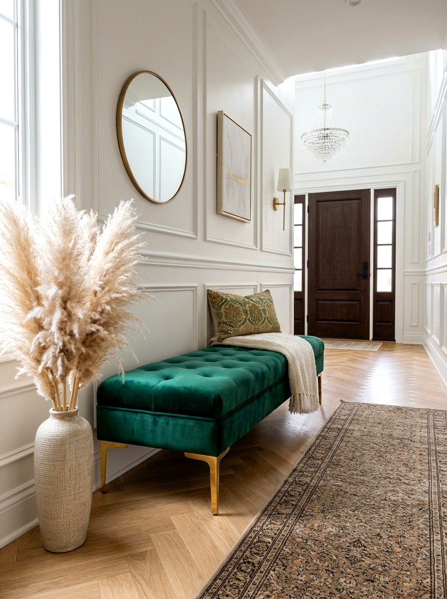 Velvet Upholstered Entry Bench - 30 entryway bench ideas