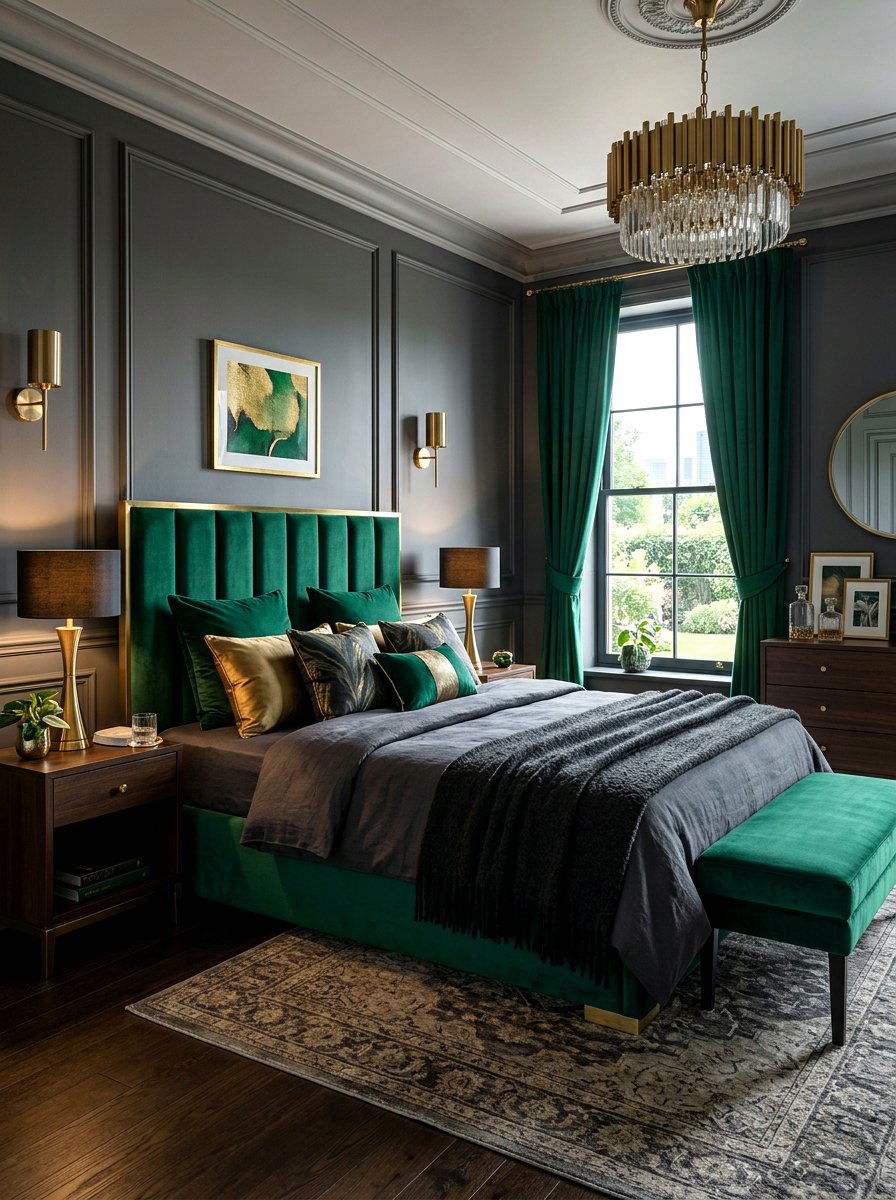 Velvet Upholstered Formal Bedroom - 30 old money bedroom ideas