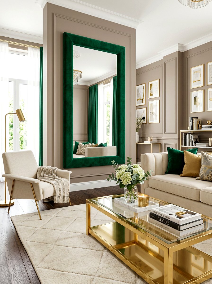 Velvet Upholstered Frame Mirror - 30 statement floor mirror living room ideas