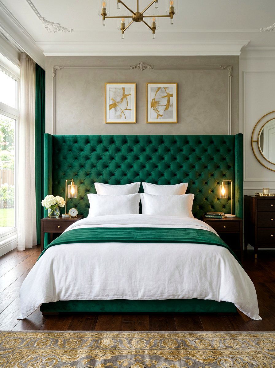 Velvet Upholstered Headboard - 30 five star suite bedroom ideas