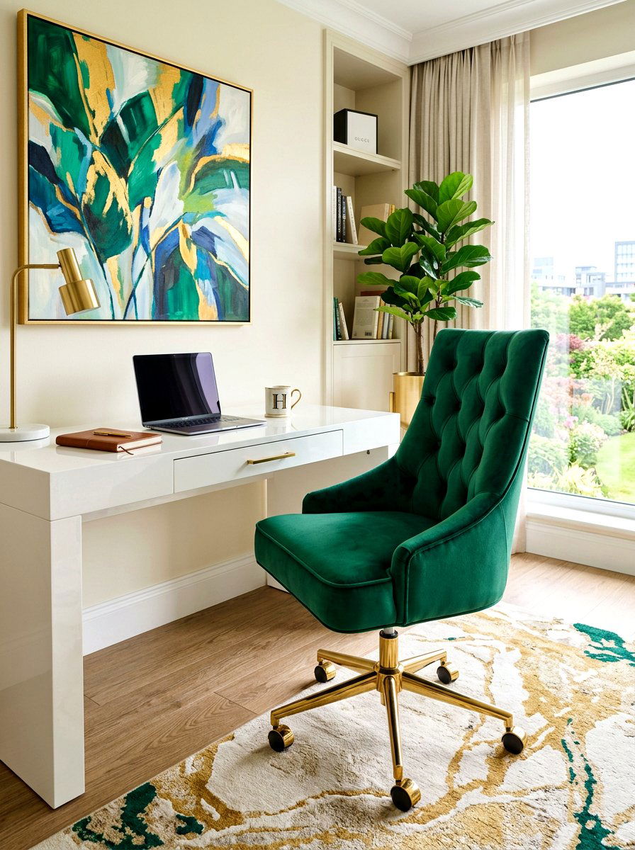 Velvet Upholstered Office Chair - 30 luxury home office ideas