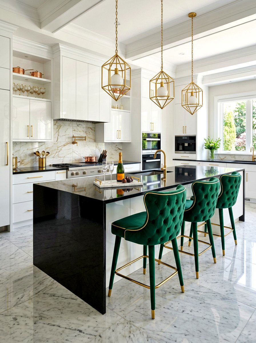 Velvet Upholstered Seating - 30 kitchen island seating ideas
