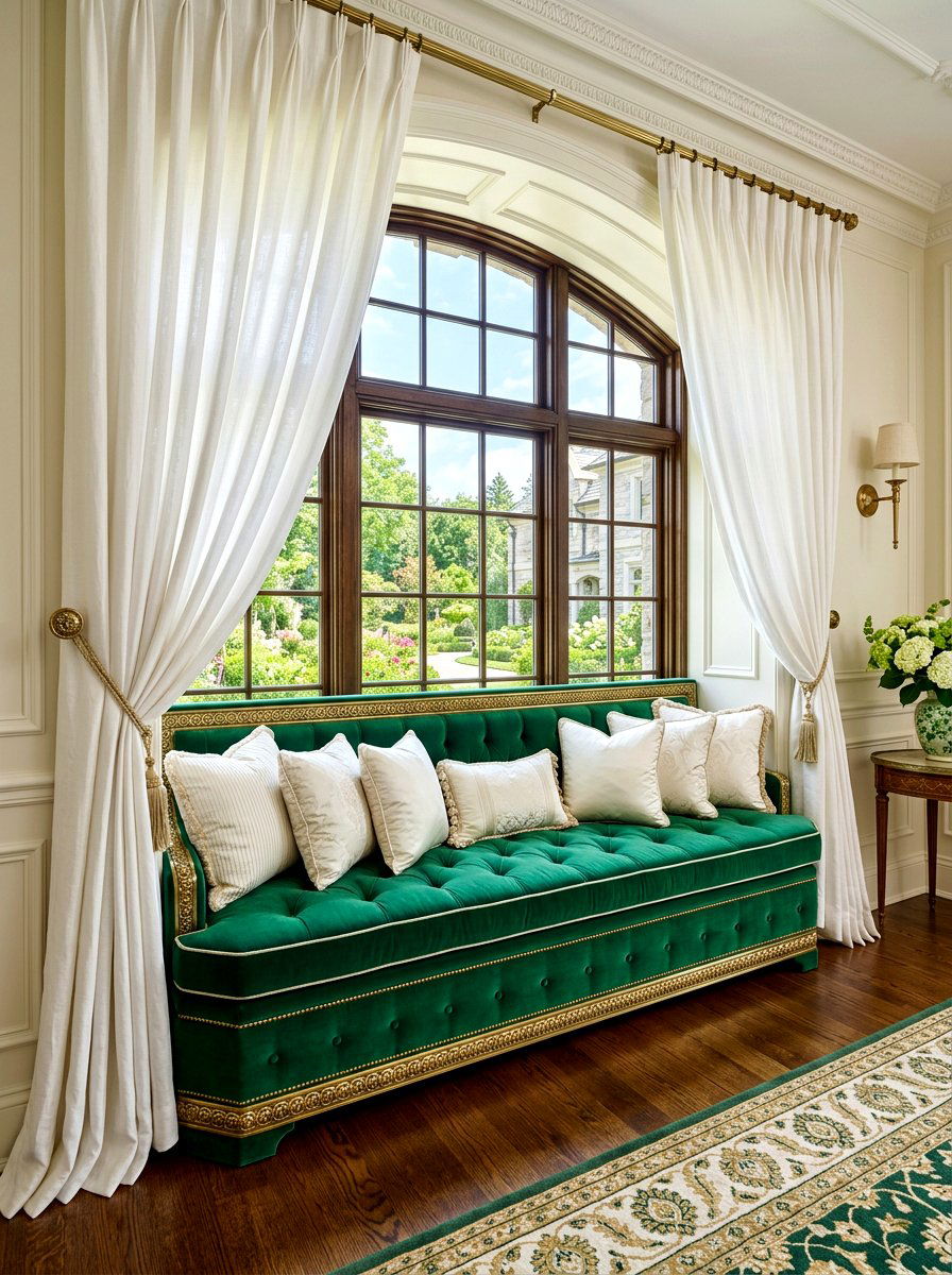 Velvet Upholstered Window Seat - 30 window seat ideas