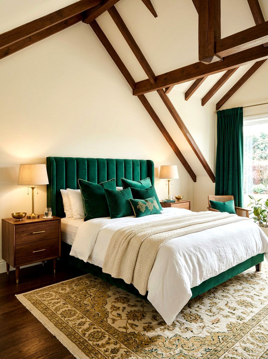 Velvet Upholstery - 30 sloped ceiling bedroom ideas