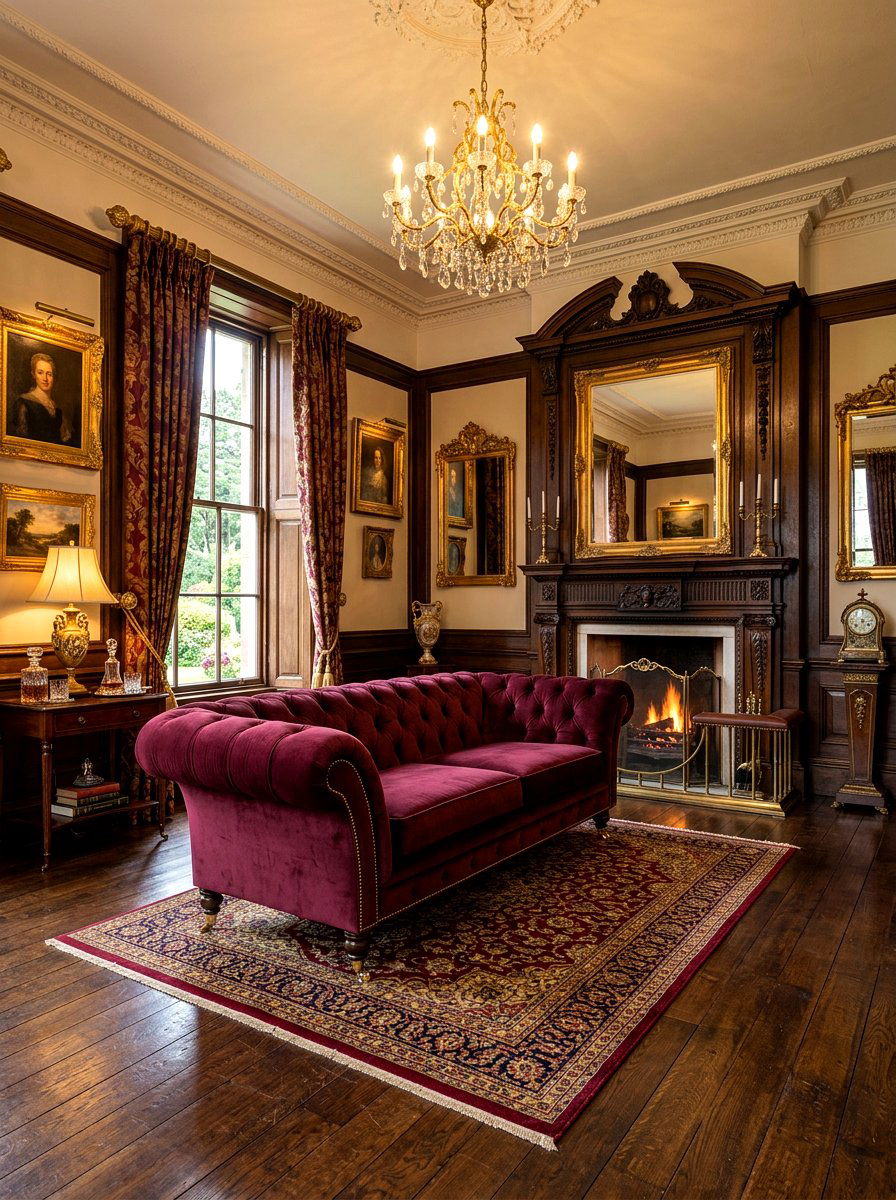 Velvet Upholstery Sofa - 30 heritage home decor ideas