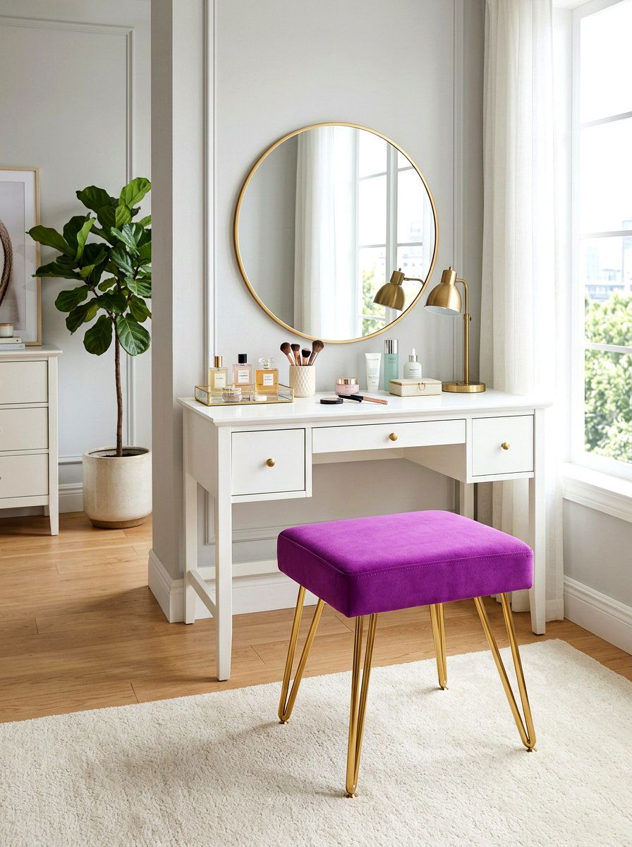 Velvet Vanity Stool - 30 dopamine bathroom ideas
