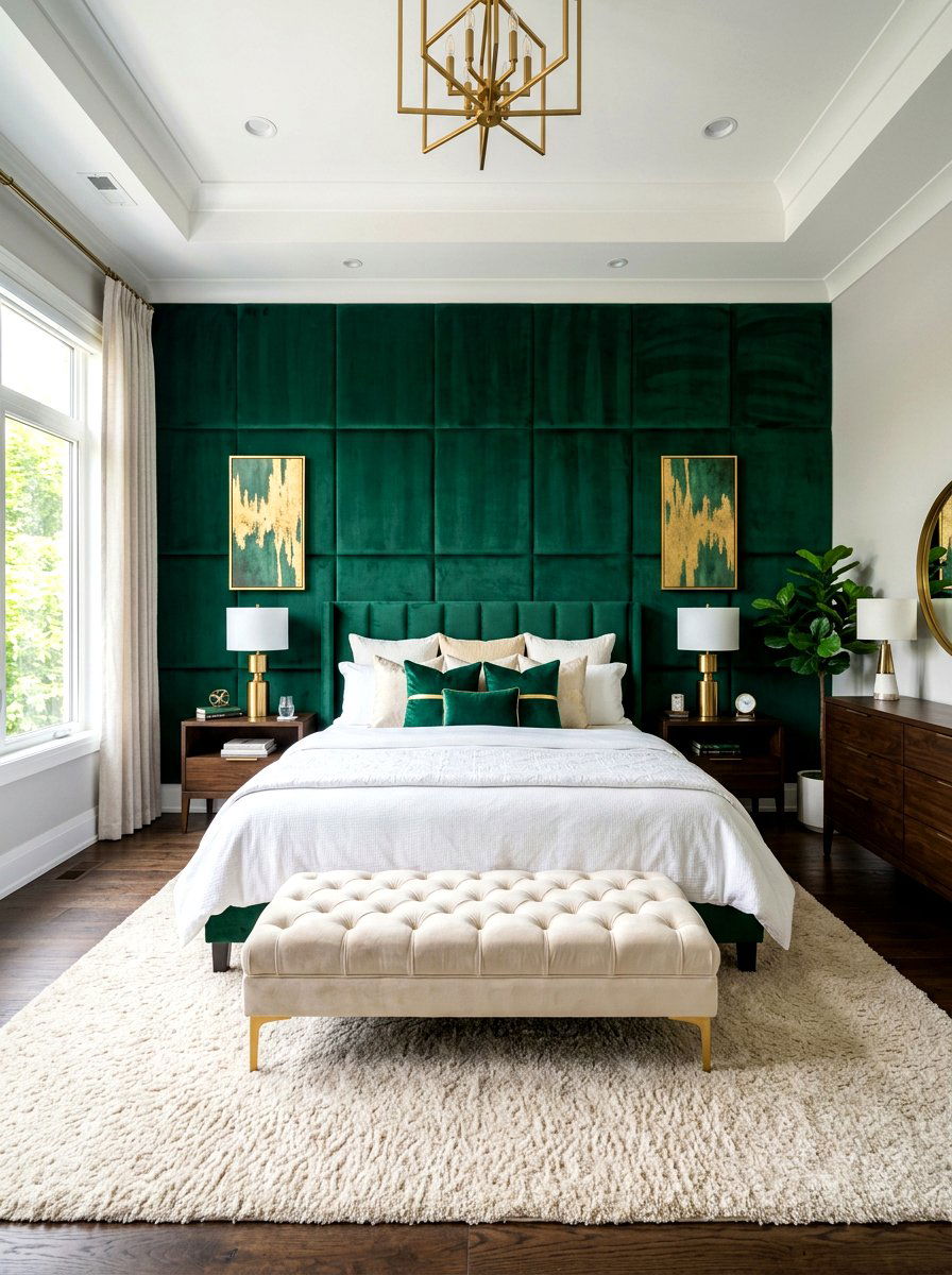 Velvet Wall Panels - 30 upholstered wall bedroom ideas