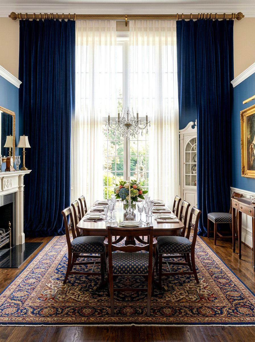 Velvet Window Curtain - 30 warm traditional dining room ideas