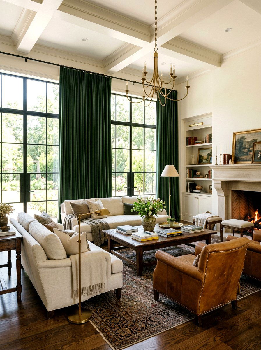 Velvet Window Curtains - 30 English manor living room ideas