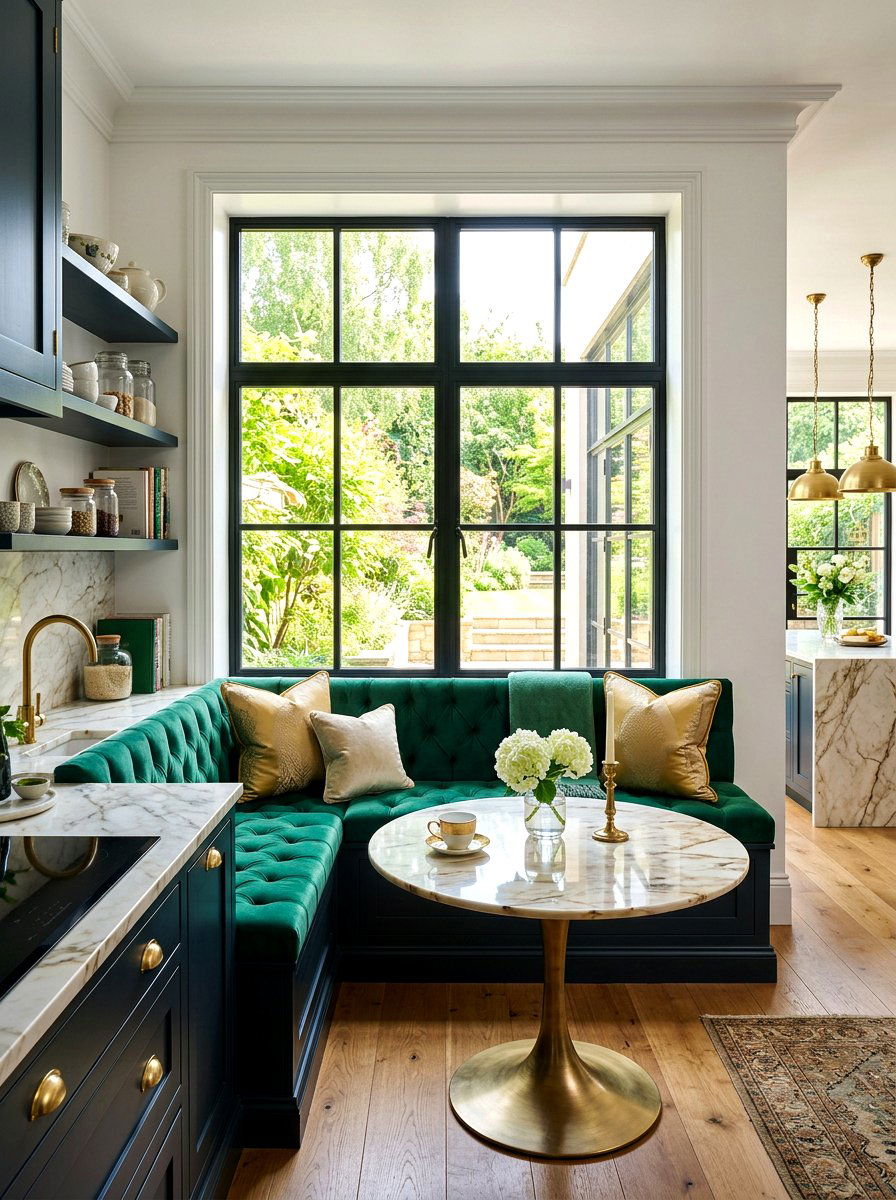 Velvet Window Seat - 30 cozy kitchen window seat ideas
