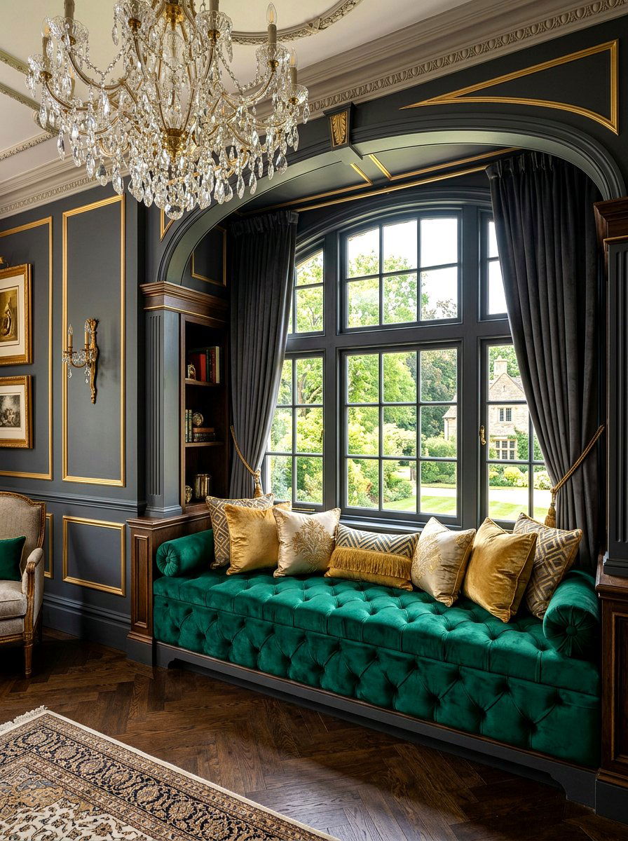 Velvet Window Seat - 30 bay window seating ideas