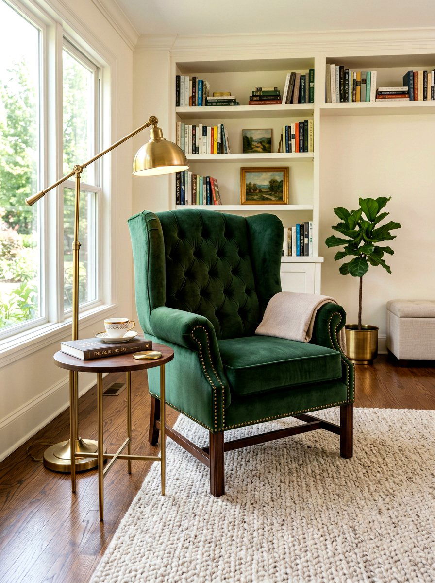 Velvet Wingback Chair - 30 English country bedroom decor ideas