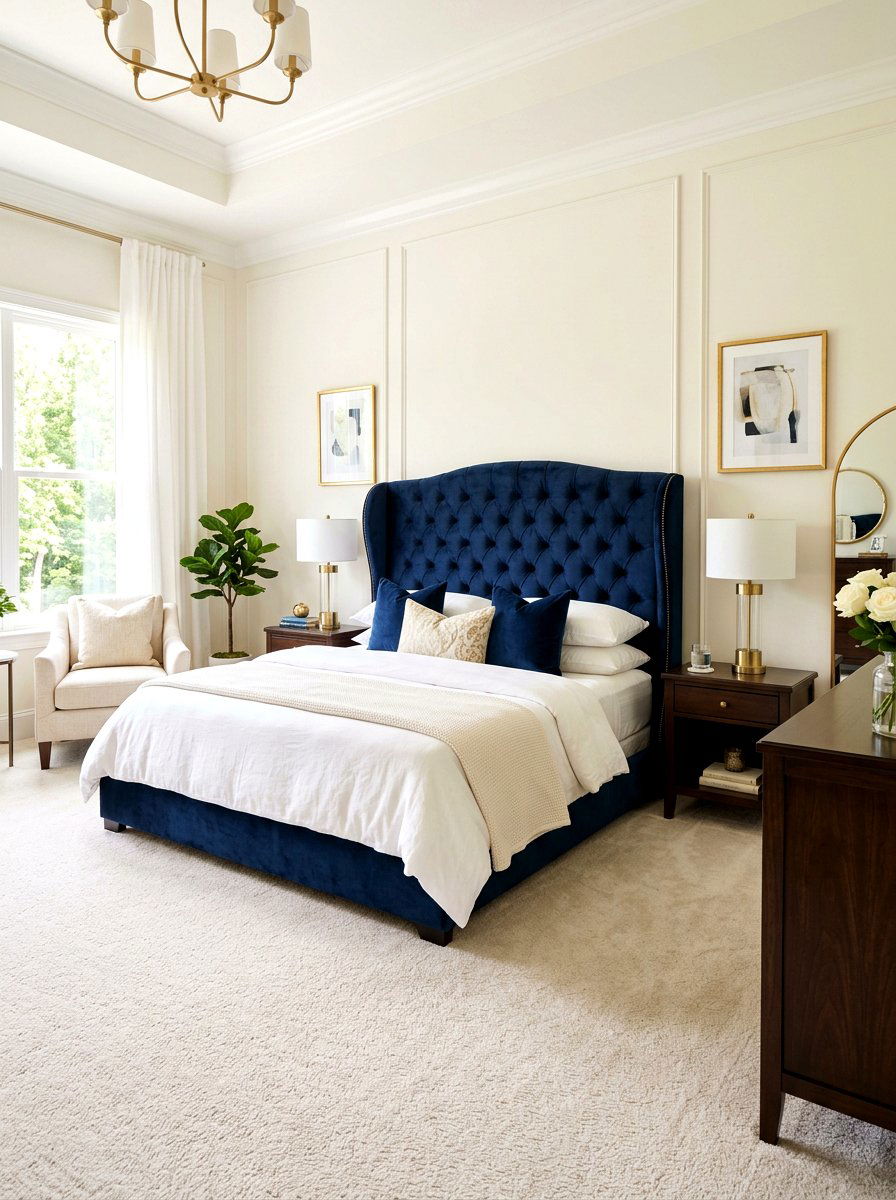 Velvet Wingback Headboard - 30 statement headboard bedroom ideas