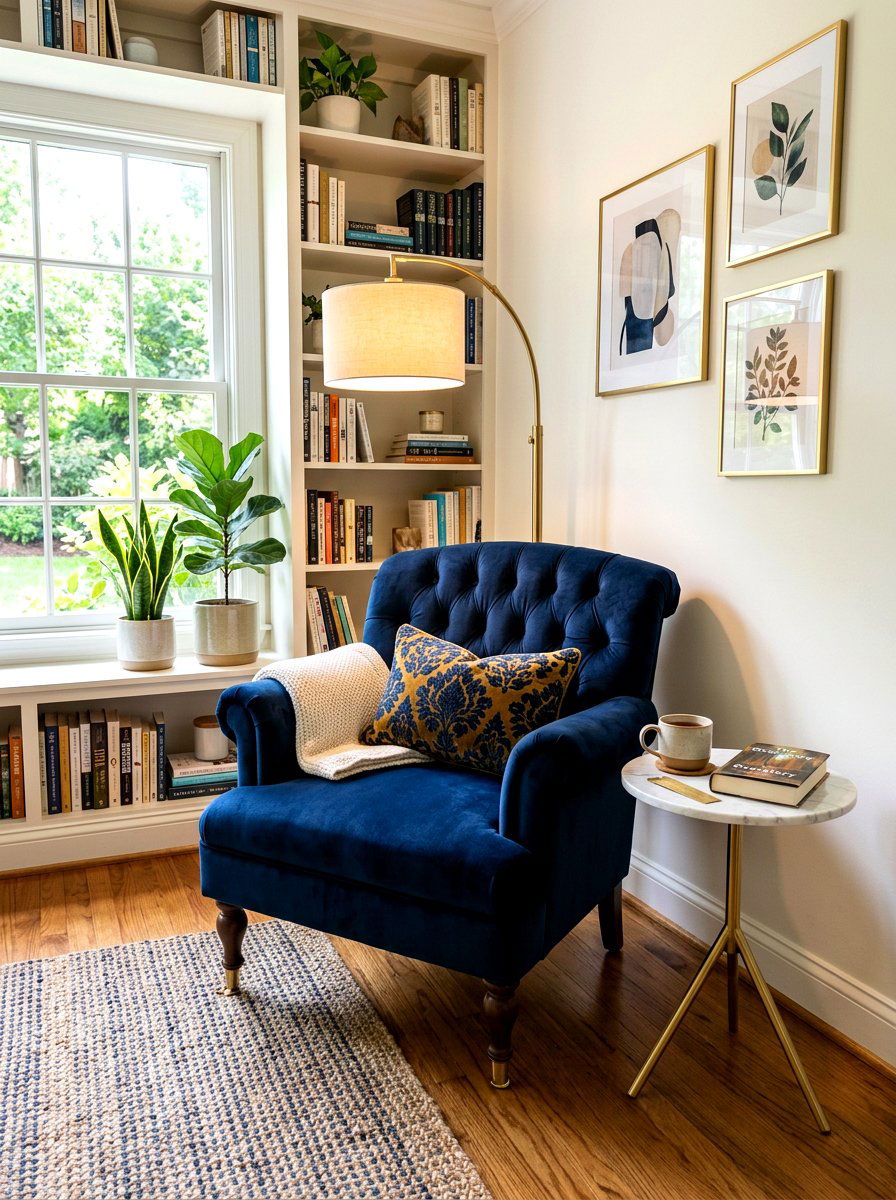 Velvet accent chair - 30 quiet luxury office ideas