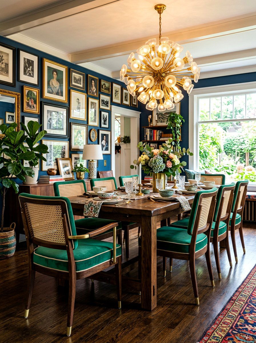Velvet and cane mix chairs - 30 cane dining chair ideas