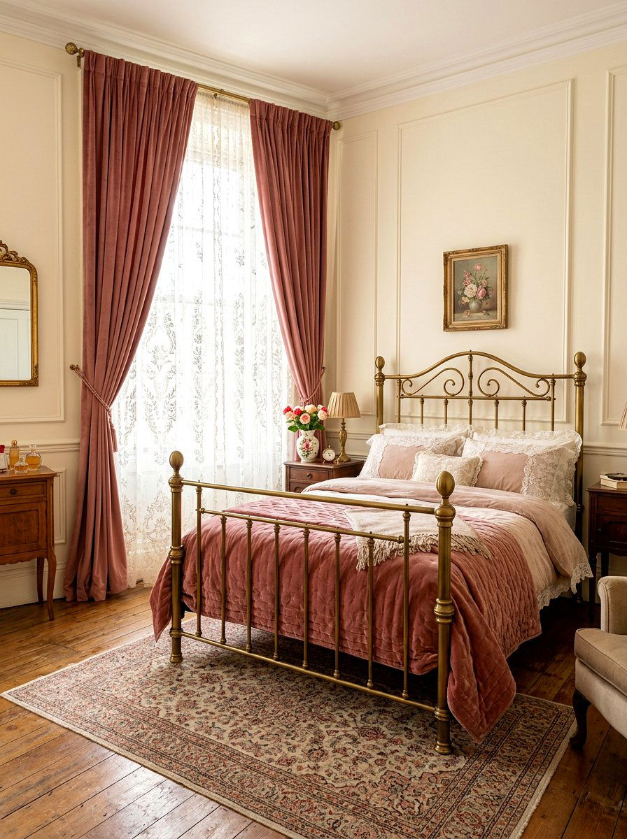 Velvet and lace curtains - 30 bedroom curtain layering ideas aesthetic