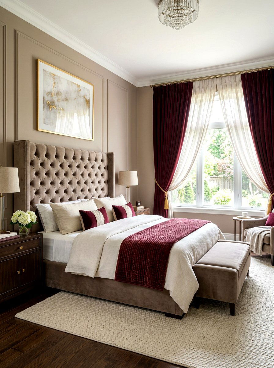 Velvet and linen curtain layers - 30 bedroom curtain layering ideas