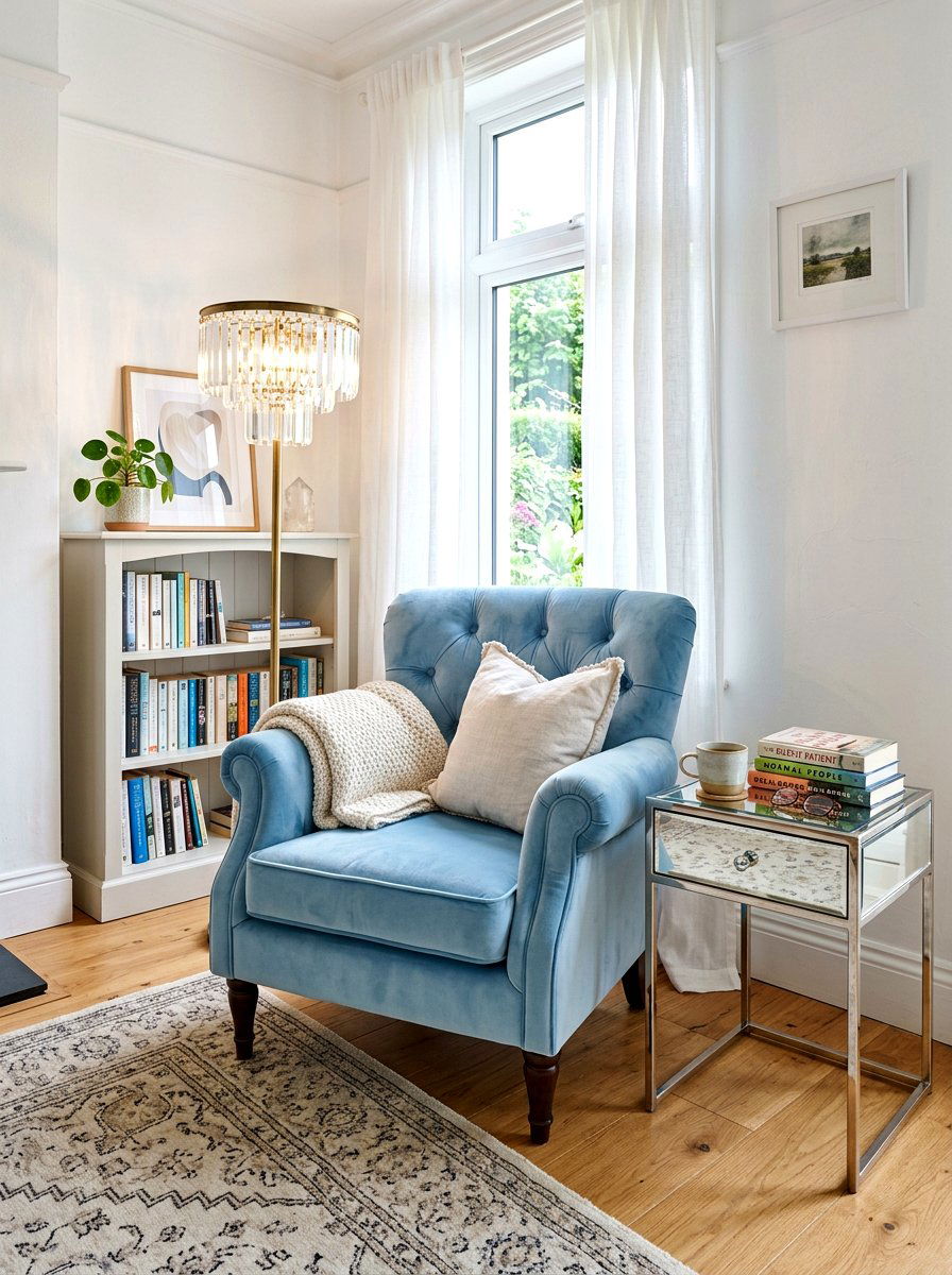 Velvet armchair reading nook - 30 bright reading nook ideas