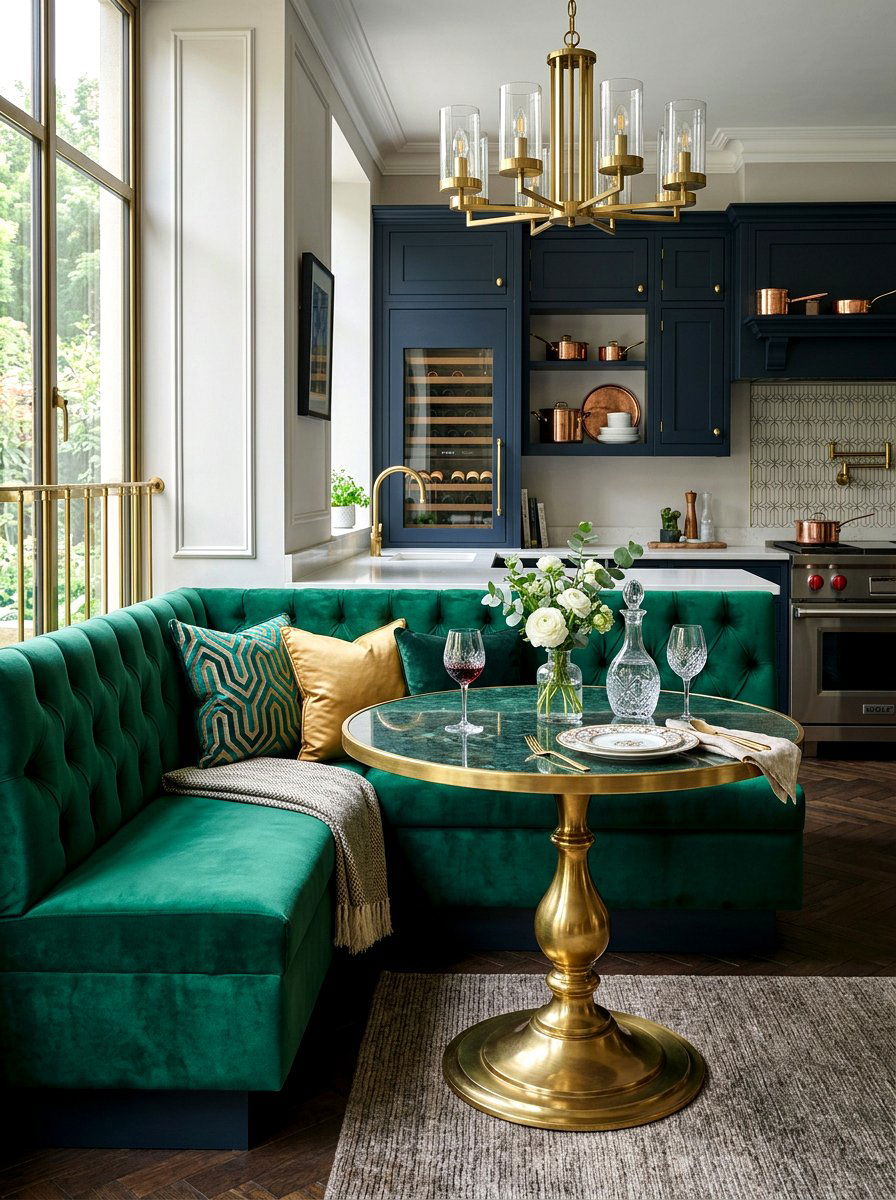 Velvet banquette seating - 30 corner breakfast nook ideas