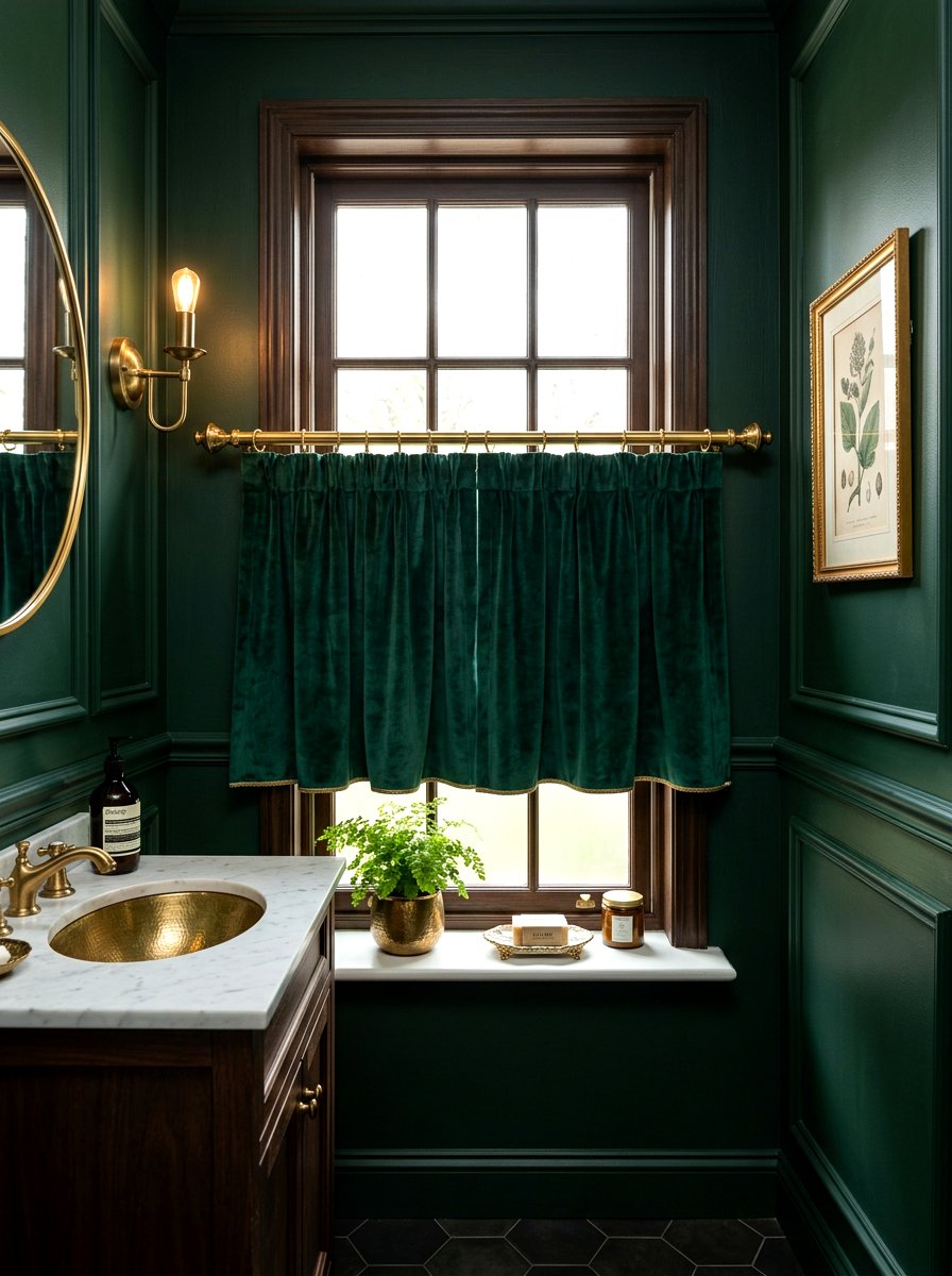 Velvet bathroom cafe curtain - 30 cafe curtain bathroom ideas