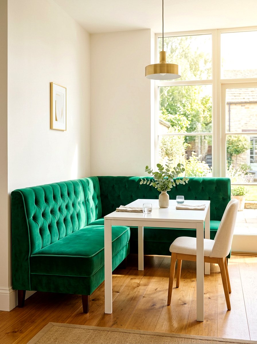 Velvet bench seating - 30 bright breakfast room ideas