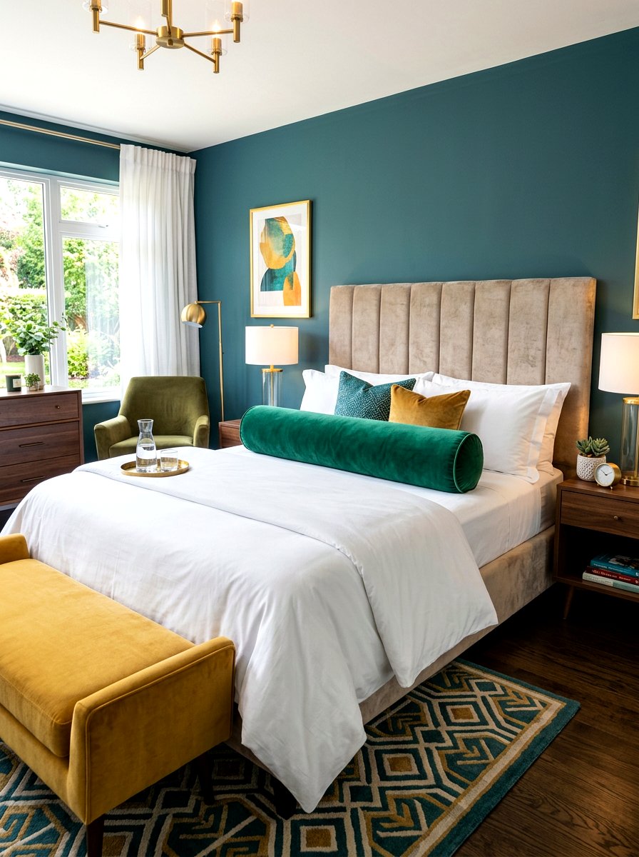 Velvet bolster pillow - 30 pillowy bed styling ideas