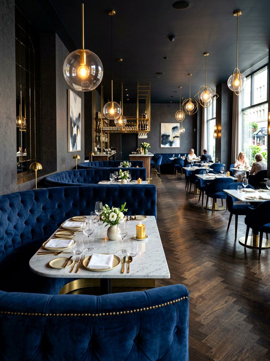 Velvet booth seating - 30 boutique restaurant dining ideas