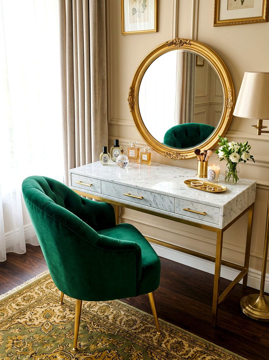 Velvet chair vanity - 30 beauty room ideas