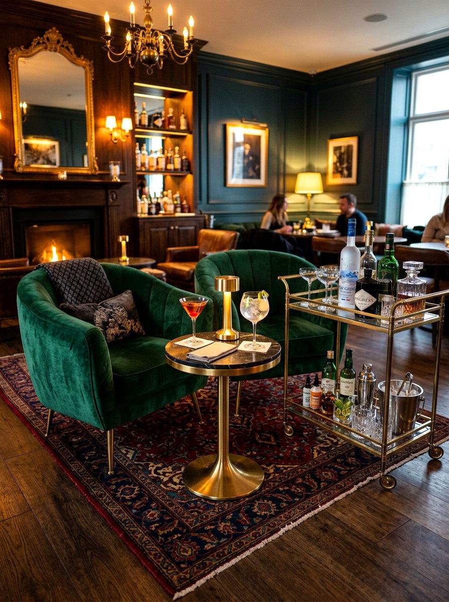 Velvet cocktail lounge seating - 30 cocktail nook ideas aesthetic