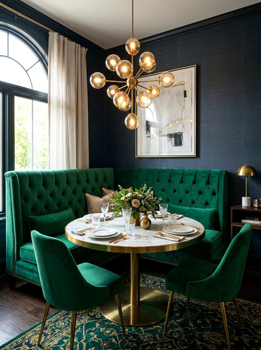 Velvet dining banquette - 30 built in dining bench ideas